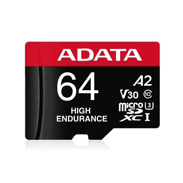 ADATA MicroSD kártya - 64GB microSDXC UHS-I U3 Class10 A2 V30S High Endurance (R/W: 100/80 MB/s, 24/7 record) + adapter