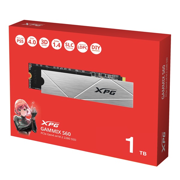 ADATA SSD 1TB - XPG GAMMIX S60 (3D, M.2 PCIe Gen 4x4, r:5000 MB/s, w:3200 MB/s) - Image 2