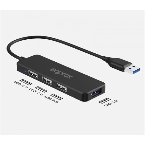 APPROX USB HUB - USB3.0 4in1 HUB (3db USB2.0, 1db USB3.0) Fekete - Image 1