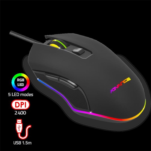 Advance Egér - GTA 210 (2400 DPI, 6 gomb, RGB, fekete) - Image 3