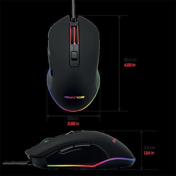 Advance Egér - GTA 210 (2400 DPI, 6 gomb, RGB, fekete) - Image 6