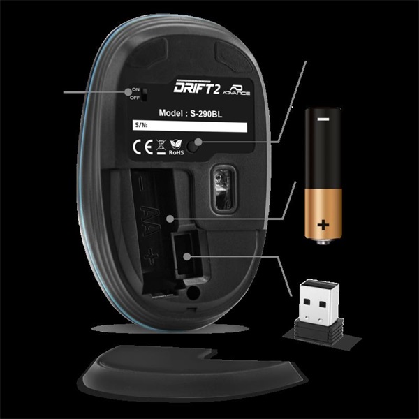 Advance Egér vezeték nélküli - DRIFT 2 (1600 DPI, 3 gomb, kék) - Image 2