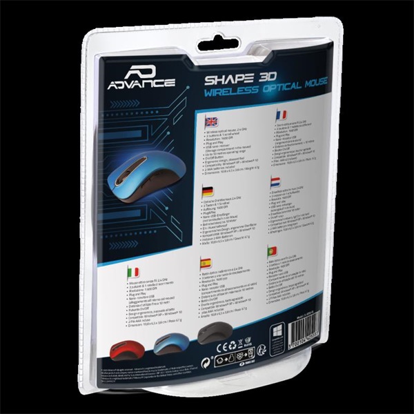 Advance Egér vezeték nélküli - SHAPE 3D (1600 DPI, 3 gomb, ergonomikus, kék) - Image 6