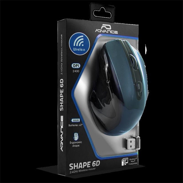 Advance Egér vezeték nélküli - SHAPE 6D (2400 DPI, 6 gomb, ergonomikus, kék) - Image 6