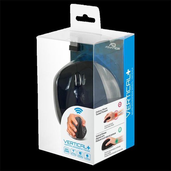 Advance Egér vezeték nélküli - VERTICAL PLUS MOUSE (2400 DPI, 6 gomb, ergonomikus, fekete) - Image 7