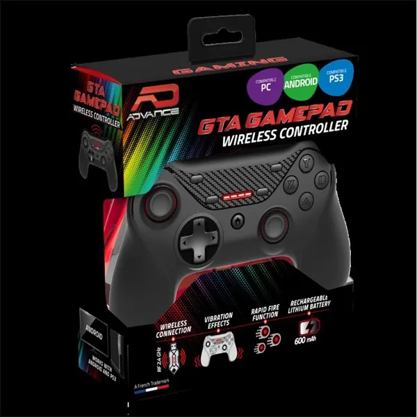 Advance Gamepad Vezeték Nélküli - GTA Gamepad (USB, 12 gomb, PC és PS3 kompatibilis, fekete-piros) - Image 8