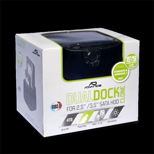 Advance HDD/SSD Dokkoló - DUALDOCK CLONE 2.5" / 3.5" (USB-A3.0 to 2xSATA, fekete) - Image 5