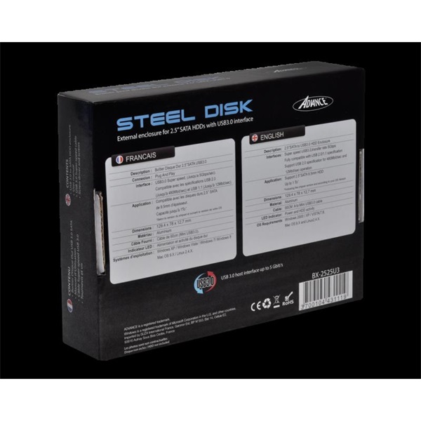 Advance Külső HDD/SSD Ház 2.5" - STEELDISK 2.5" (USB-A3.0 to SATA, fekete) - Image 5