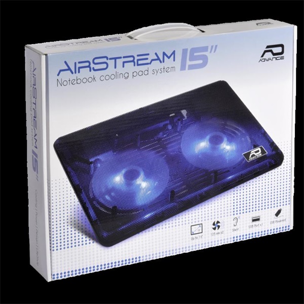 Advance Notebook Hűtőpad 15"-ig - AIRSTREAM 15 (Max.: 15", 2x125mm, 1500rpm, 1xUSB2.0, fekete) - Image 5