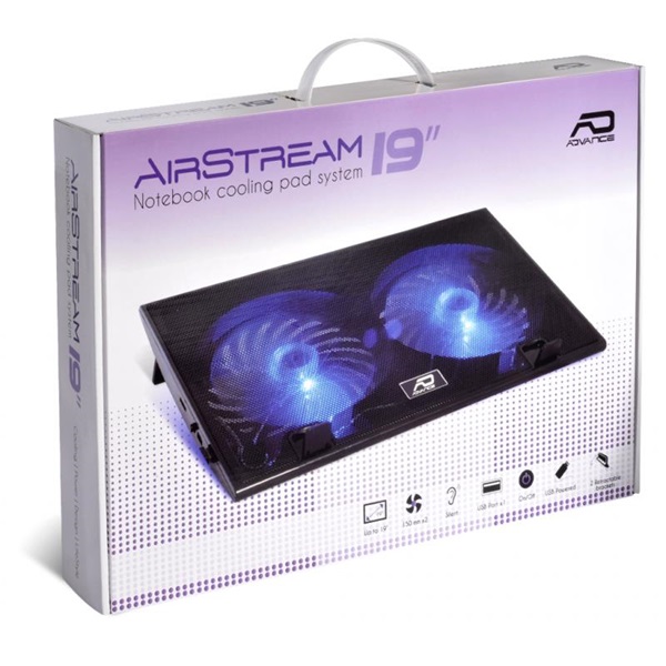 Advance Notebook Hűtőpad 19"-ig - AIRSTREAM 19 (Max.: 19", 2x150mm, 1000rpm, 1xUSB2.0, fekete) - Image 8