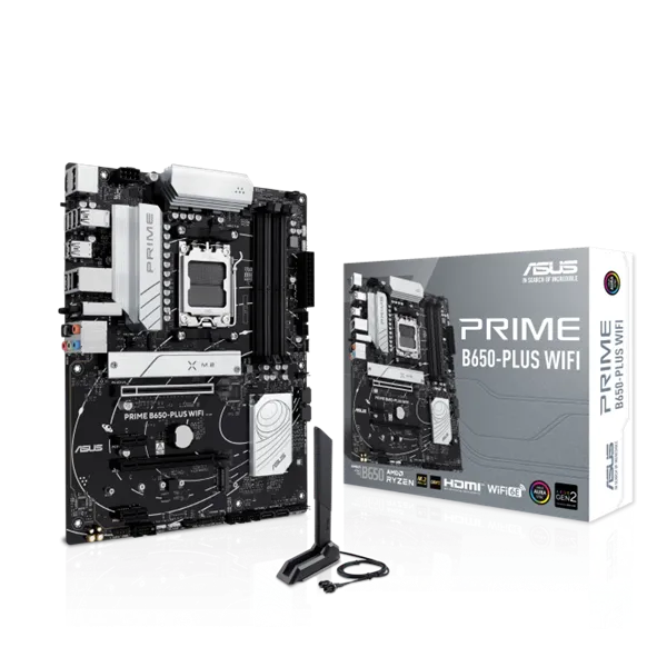 Asus Alaplap - AMD PRIME B650-PLUS WIFI AM5 (B650, ATX, 4xDDR5 7200+MHz, 4xSATA3, 2x M.2, HDMI+DP)