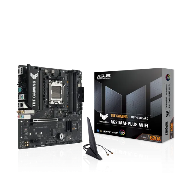 Asus Alaplap - AMD TUF GAMING A620AM-PLUS WIFI AM5 (A620, 4xDDR5 7600+MHz, 1x 2,5 Gb LAN, 2xM.2, 4xSATA3, HDMI+2xDP)