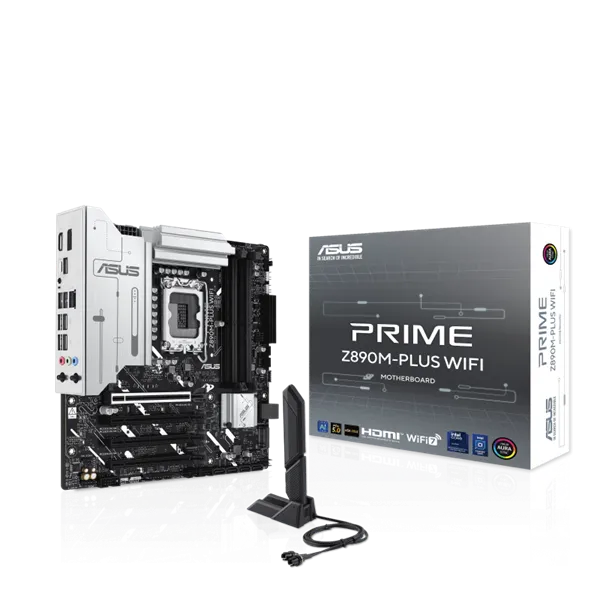 Asus Alaplap - Intel PRIME Z890M-PLUS WIFI LGA1851 (Z890, ATX, 4xDDR5 8666+MHz, 6xSATA3, 3xM.2, HDMI+DP+Type-C)