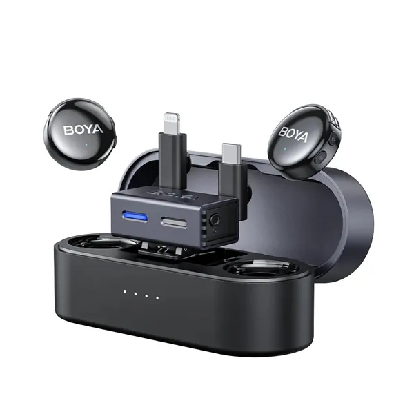 BOYA Mikrofon - BOYALINK 3-01 (Vezeték nélküli, zajszűrés, fekete, Lightning, USB-C, 3,5mm)