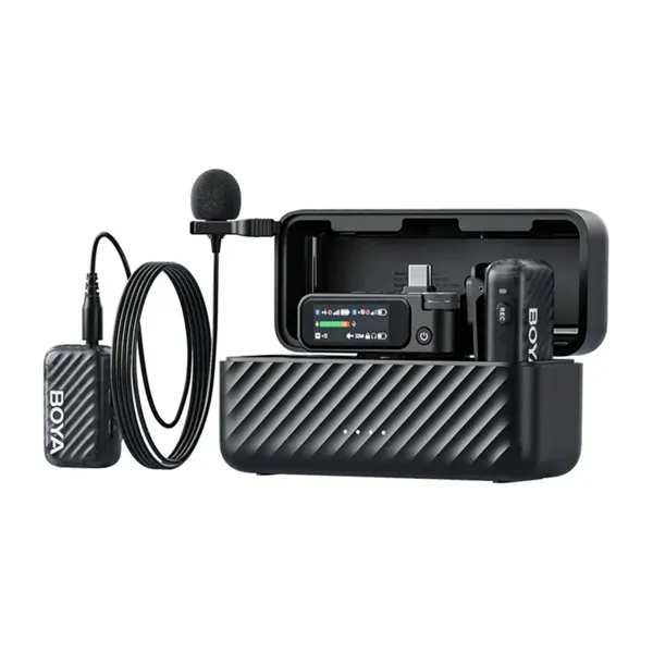 BOYA Mikrofon - BOYAMIC 2-01 (Vezeték nélküli, zajszűrés, fekete, USB-C, 3,5mm, 2 db csíptetős mikrofon) - Image 1