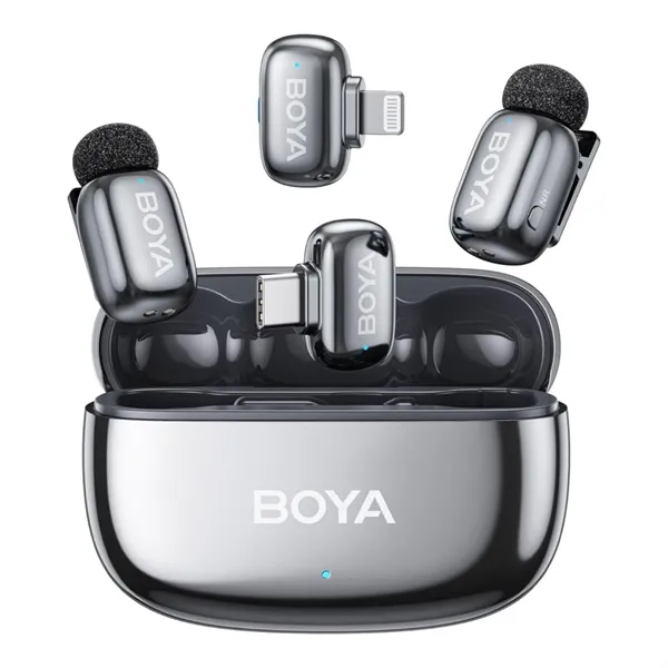 BOYA Mikrofon - mini 2-01-Space Gray ((Vezeték nélküli, AI zajszűrő, szürke, 2TX+2RX, Lightning, USB-C)