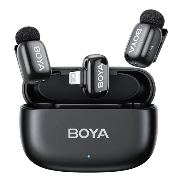 BOYA Mikrofon - mini 2-03 (Vezeték nélküli, AI zajszűrő, fekete, 2TX+1RX, Lightning)