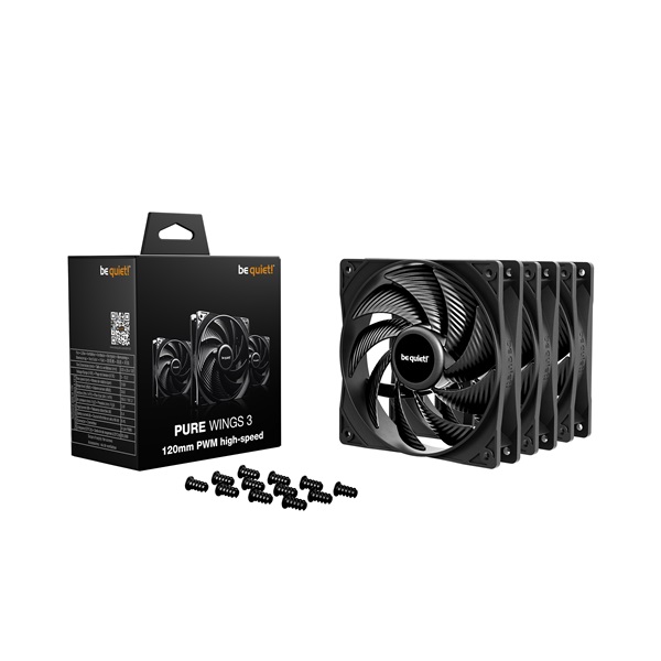 Be Quiet! Cooler 12cm - PURE WINGS 3 120mm PWM HS 3-Pack (2100rpm, 30,9dB, fekete) - Image 3