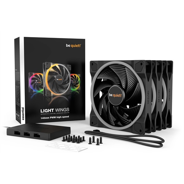 Be Quiet! Cooler 14cm - LIGHT WINGS 140mm PWM high-speed Triple-Pack (RGB, 2200rpm, 31dB, fekete) - Image 6