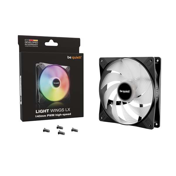 Be Quiet! Cooler 14cm - LIGHT WINGS LX 140mm PWM high-speed (RGB, 1800rpm, 30,5dB, fekete) - Image 9