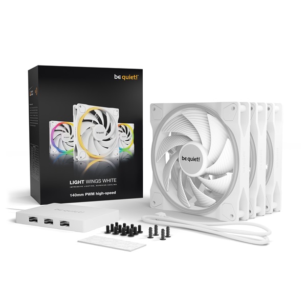 Be Quiet! Cooler 14cm - LIGHT WINGS WHITE 140mm PWM Triple Pack (RGB, 2200rpm, 31dB, fehér) - Image 6