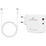 Bluestork Hálózati töltő - PW-BS-65-GAN-C-A-W (USB-C, USB-A, 65W, 1,8m kábel, gyorstöltés, fehér)