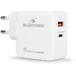 Bluestork Hálózati töltő - PW-BS-65-GAN-C-A-W (USB-C, USB-A, 65W, 1,8m kábel, gyorstöltés, fehér) - Image 2
