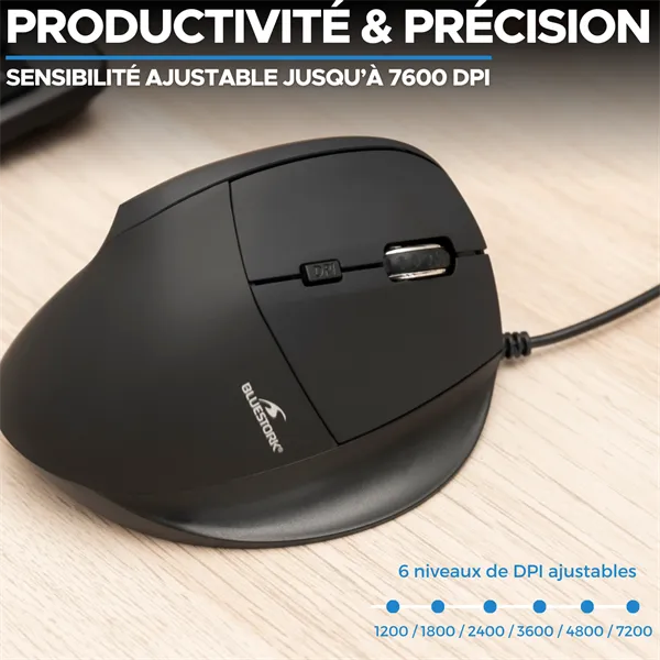 Bluestork Egér - M-W-ERGO (Ergonomic, 2.4G, 7200 DPI, optikai, fekete) - Image 5