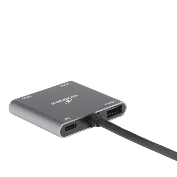 Bluestork USB Hub - HUB-DUO-HDMI (USB3.0, USB-C to 2xHDMI + USB-C, 4K@30Hz, szürke) - Image 5