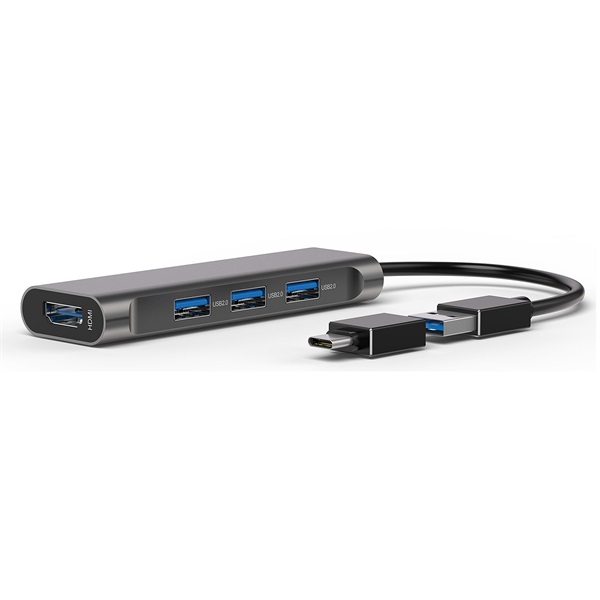 Bluestork USB Hub - HUB-MINI (USB-A to 3xUSB 2.0 port + 1x USB-C, 1xHDMI, USB3.0, szürke) - Image 3