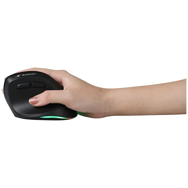 Bluestork Vezeték nélküli Egér - M-WL-ERGO-LUMI (Ergonomic, Rechargeable, 2400 DPI, 6 gomb, optikai, fekete) - Image 5