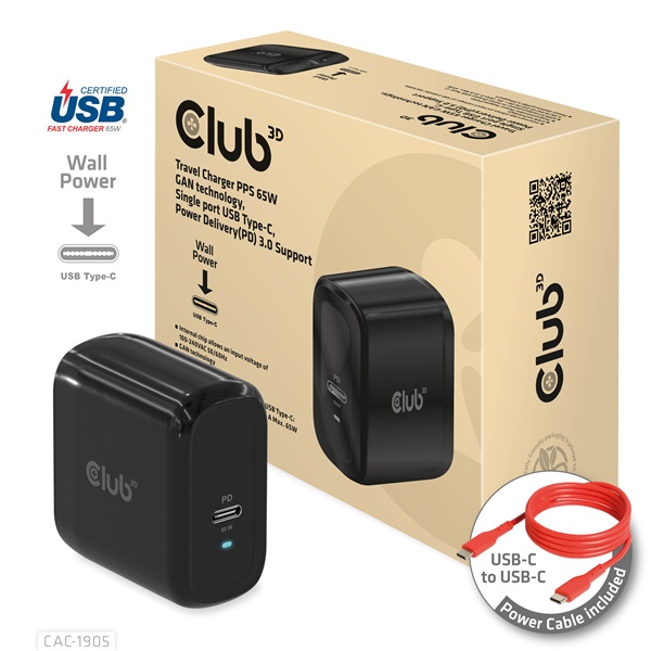 Club_3D_Adapter_-_CAC-1905EU_65W_GAN_USB-C_PD_30_tultoltes_vedelem_kicsi_meret-i463863.jpg Club 3D Hálózati Adapter - CAC-1905EU (65W GAN, USB-C, PD 3.0, túltöltés védelem, kicsi méret) - Image 1
