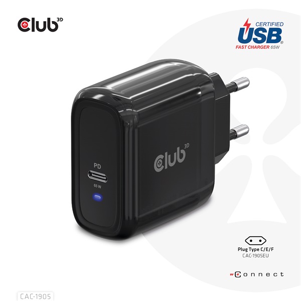Club 3D Hálózati Adapter - CAC-1905EU (65W GAN, USB-C, PD 3.0, túltöltés védelem, kicsi méret) - Image 6