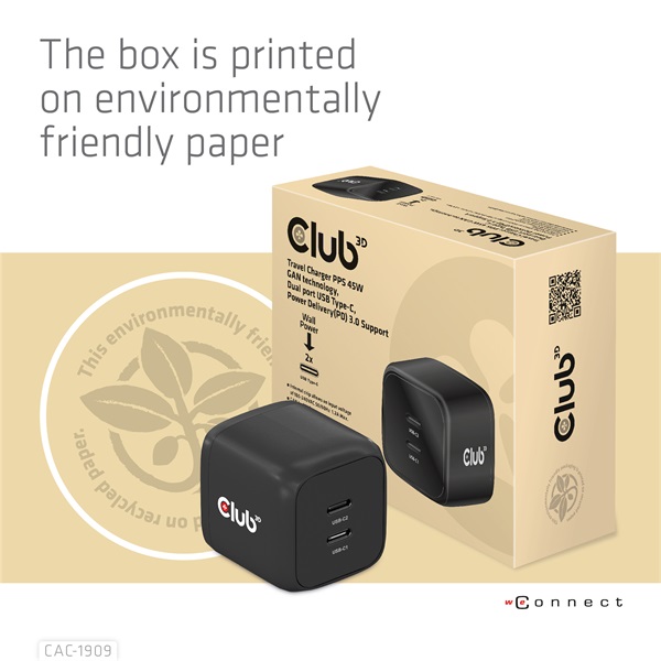 Club 3D Hálózati Adapter - CAC-1909EU (45W GAN, USB-C Dual Port, PD 3.0, PPS, Kétportos) - Image 10