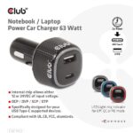 Club 3D Autós Töltő - CAC-1922 (63W, USB-A, USB-C, 12-24V, QC3.0) - Image 2