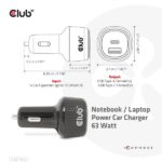 Club 3D Autós Töltő - CAC-1922 (63W, USB-A, USB-C, 12-24V, QC3.0) - Image 3