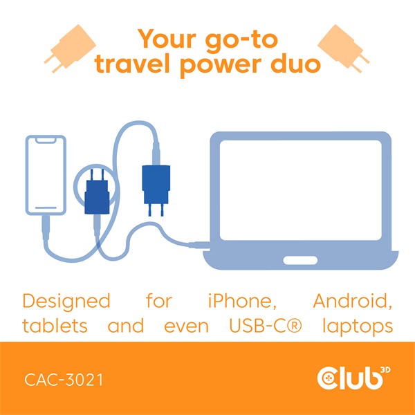 Club 3D Hálózati Adapter - CAC-3021 (2db/csomag, 30W USB-C, PD3.0, túltöltés védelem, kicsi méret, pink) - Image 8