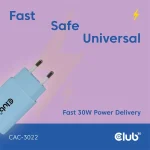 Club 3D Hálózati Adapter - CAC-3022 (2db/csomag, 30W USB-C, PD3.0, túltöltés védelem, kicsi méret, kék) - Image 8