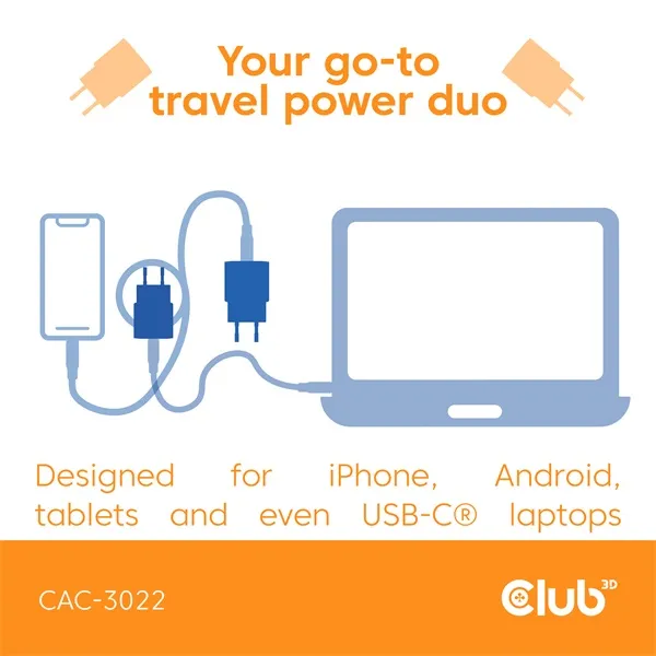 Club 3D Hálózati Adapter - CAC-3022 (2db/csomag, 30W USB-C, PD3.0, túltöltés védelem, kicsi méret, kék) - Image 7