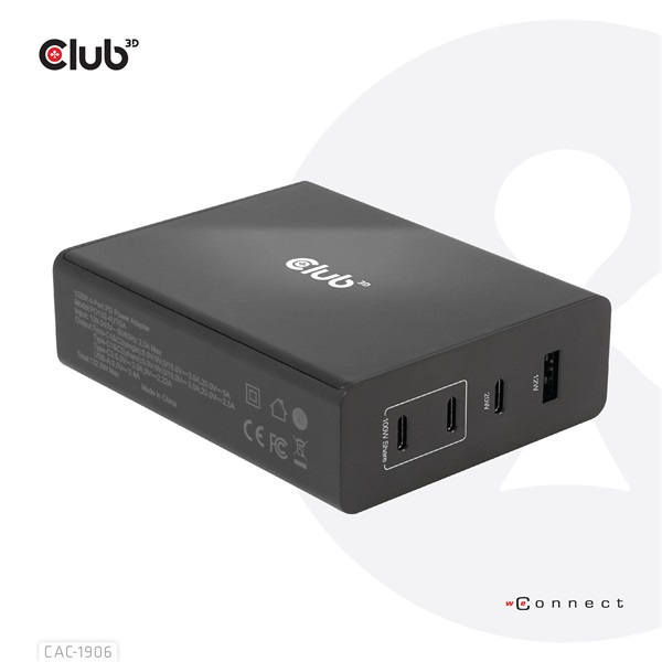 Club_3D_Halozati_Tolto_-_CAC-1906_132W_GaN_2x_USB-A_2x_USB-C_PD30_4_csatlakozo-i463488.jpg Club 3D Hálózati Töltő - CAC-1906 (132W GaN, 2x USB-A, 2x USB-C, PD3.0, 4 csatlakozó) - Image 2