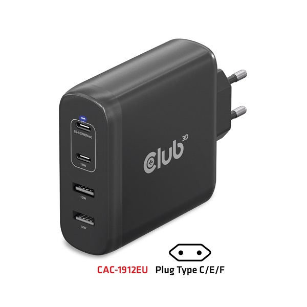 Club 3D Hálózati Adapter - CAC-1912EU (100W GaN, 2x USB-A, 2x USB-C, PD3.0, 4 csatlakozó) - Image 12