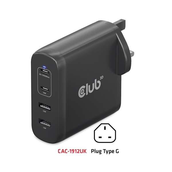 Club 3D Hálózati Adapter - CAC-1912EU (100W GaN, 2x USB-A, 2x USB-C, PD3.0, 4 csatlakozó) - Image 16