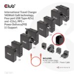 Club 3D Hálózati Adapter - CAC-1917 (140W GaN, 3x USB-C, 1x USB-A, PD3.1, 4 csatlakozó) - Image 8