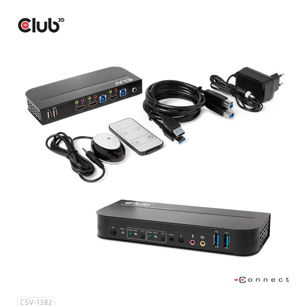 Club 3D KVM Switch - CSV-1382 (Dual HDMI, 4K60Hz, USB, PC KVM funkció, HDR, 3D támogatás) - Image 3