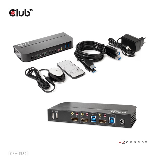 Club 3D KVM Switch - CSV-1382 (Dual HDMI, 4K60Hz, USB, PC KVM funkció, HDR, 3D támogatás) - Image 4