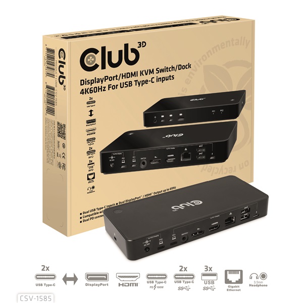 Club_3D_KVM_Switch_-_CSV-1585_2xUSB-C_to_HDMI_DP_USB-C_100W_PD30_2xUSB-C_3xUSB-A_35_Jack_RJ45_4k60Hz-i452176.jpg Club 3D KVM Switch - CSV-1585 (2xUSB-C to HDMI, DP, USB-C 100W PD3.0, 2xUSB-C, 3xUSB-A, 3,5 Jack, RJ45, 4k60Hz) - Image 1