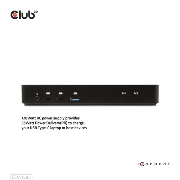 Club 3D KVM Switch - CSV-1585 (2xUSB-C to HDMI, DP, USB-C 100W PD3.0, 2xUSB-C, 3xUSB-A, 3,5 Jack, RJ45, 4k60Hz) - Image 5