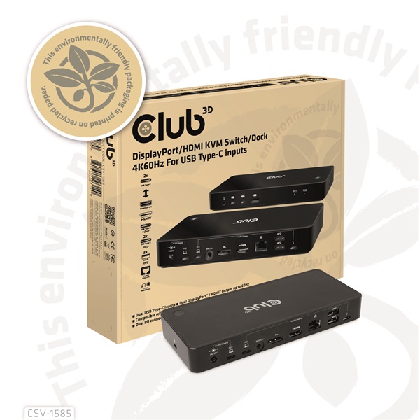 Club 3D KVM Switch - CSV-1585 (2xUSB-C to HDMI, DP, USB-C 100W PD3.0, 2xUSB-C, 3xUSB-A, 3,5 Jack, RJ45, 4k60Hz) - Image 9