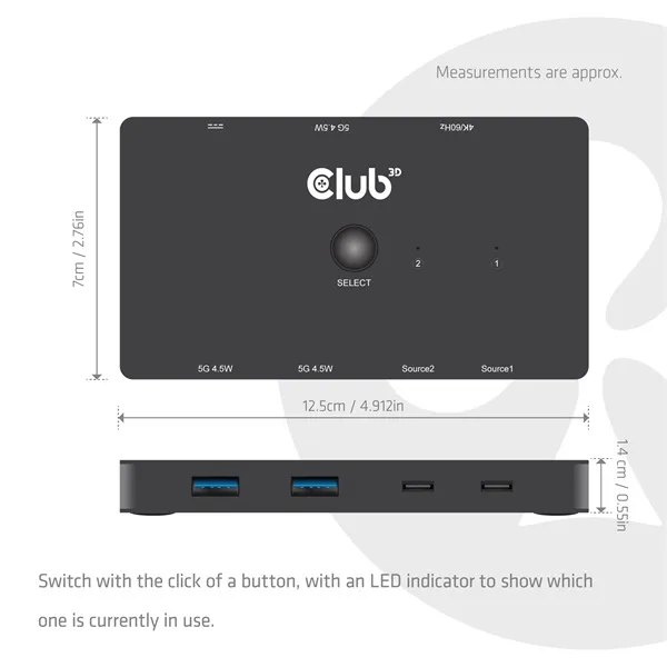 Club 3D KVM Switch - CSV-2512 (USB-C to 4xHDMI 4K60Hz, Alternate Mode, 5 Gbps, 100W) - Image 8