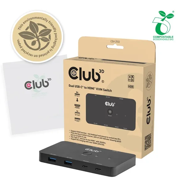 Club 3D KVM Switch - CSV-2512 (USB-C to 4xHDMI 4K60Hz, Alternate Mode, 5 Gbps, 100W) - Image 9
